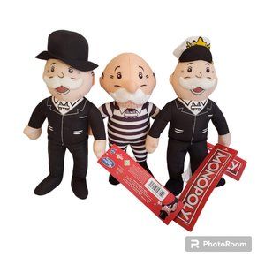 Mr. Monopoly Uncle Pennybags Jail Free Plush 10" Doll Hasbro Complete Set 3 New